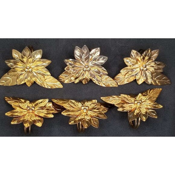 Vintage gold tone poinsetta napkin holders set of 6 - Picture 1 of 9